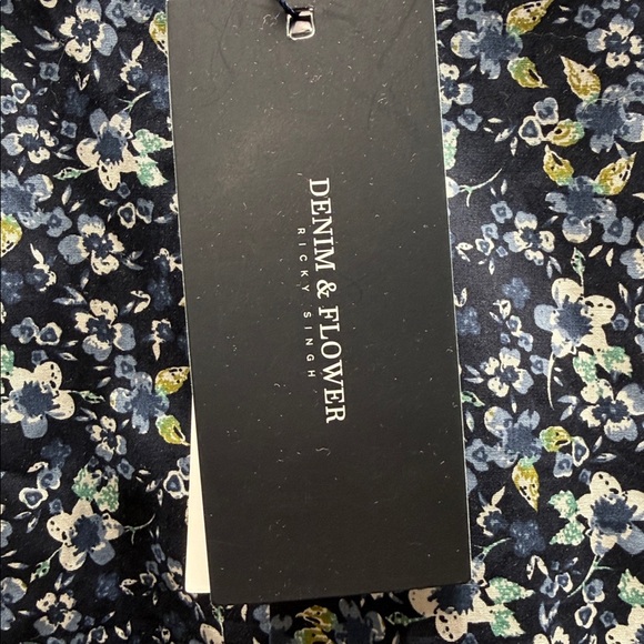 Denim and Flower NWT Navy Blue Floral Printed Poplin Slim Fit Button Down Shirt - Picture 4 of 10